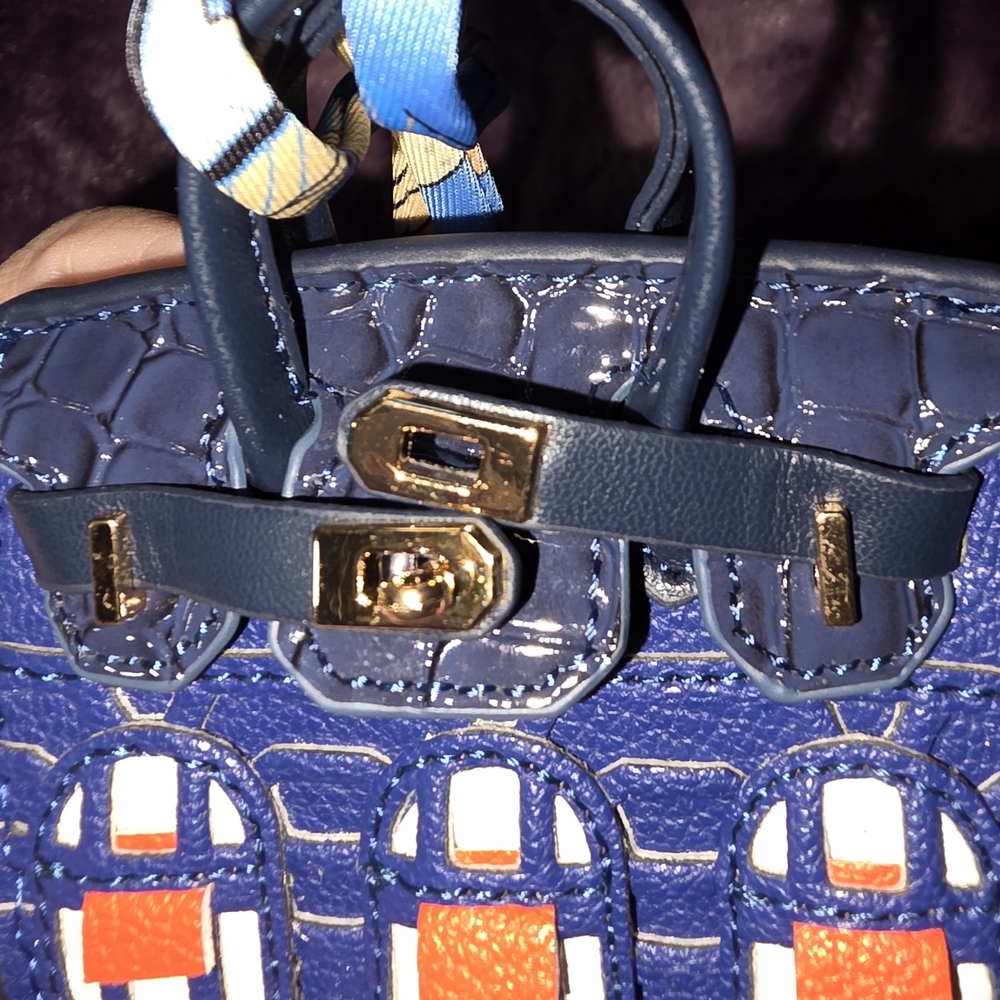 Blue Mini Structured Satchel Bag with Red & White Accents - Picture 5 of 10